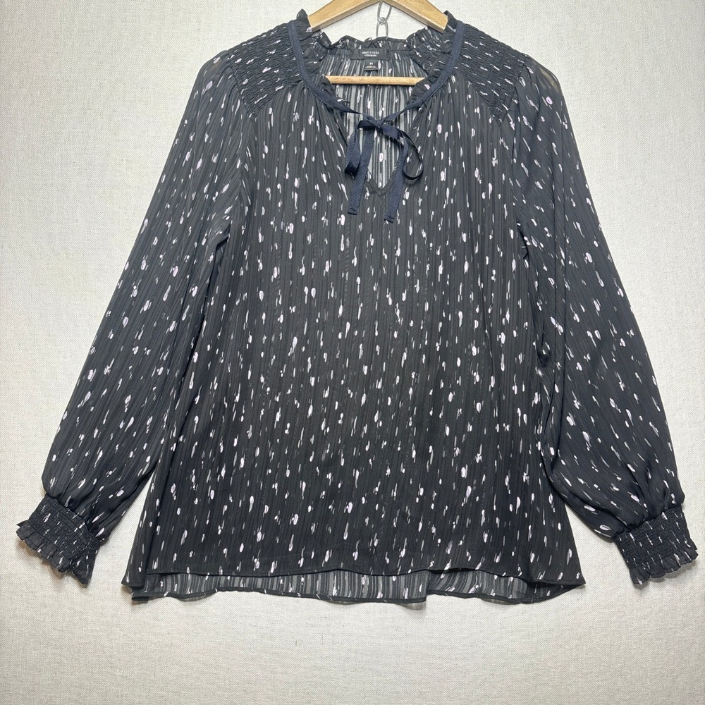 Simply Vera‎ Wang Feminine Black Sheer Blouse Tie Neck Size M